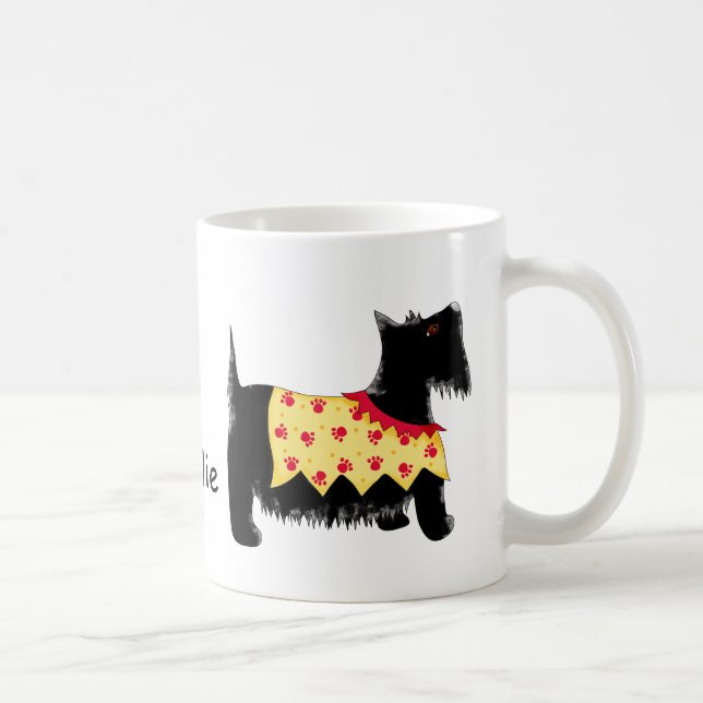 Black Scottie Terrier Dog Yellow Name Personalised Coffee Mug (Right)