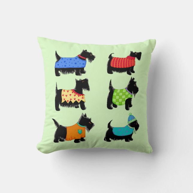 Black Scottie Terrier Dogs Green Decorative Cushion (Front)