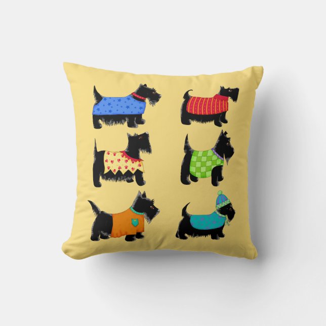 Black Scottie Terrier Dogs Yellow Decorative Cushion (Front)