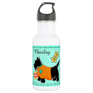 Black Scottie Terrier Name Personalised Teal Green 532 Ml Water Bottle