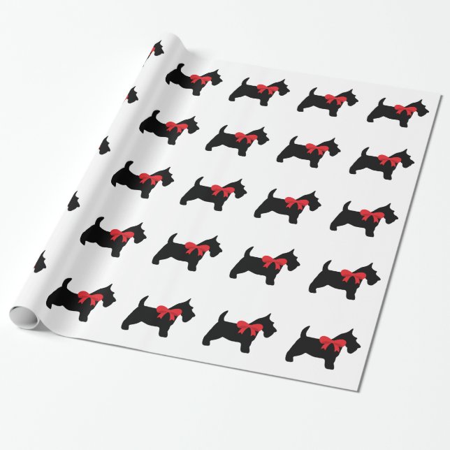 Black Scottie with Red Bow Wrapping Paper (Unrolled)
