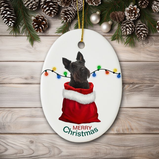 Black Scottish Terrier Dog Holiday Gift Bag Ceramic Tree Decoration (Creator Uploaded)