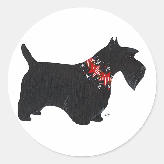 Black Scottish Terrier Holiday Collar Classic Round Sticker (Front)