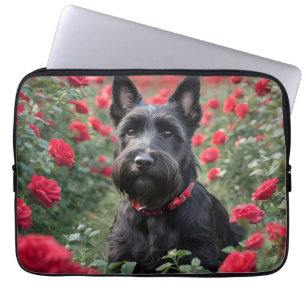 Black Scottish Terrier In Red Roses,  Laptop Sleeve