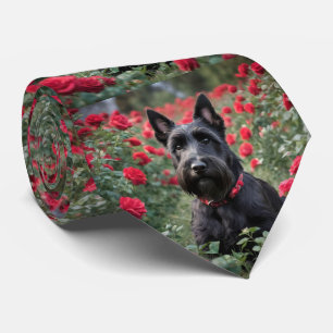 Black Scottish Terrier In The Red Roses, Tie