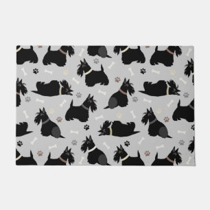 Black Scottish Terrier Paws and Bones Doormat