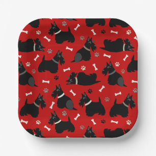 Black Scottish Terrier Paws and Bones Paper Plate