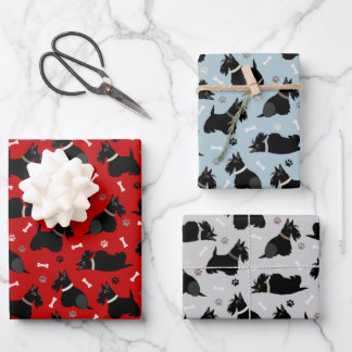 Black Scottish Terrier Paws and Bones Wrapping Paper Sheet