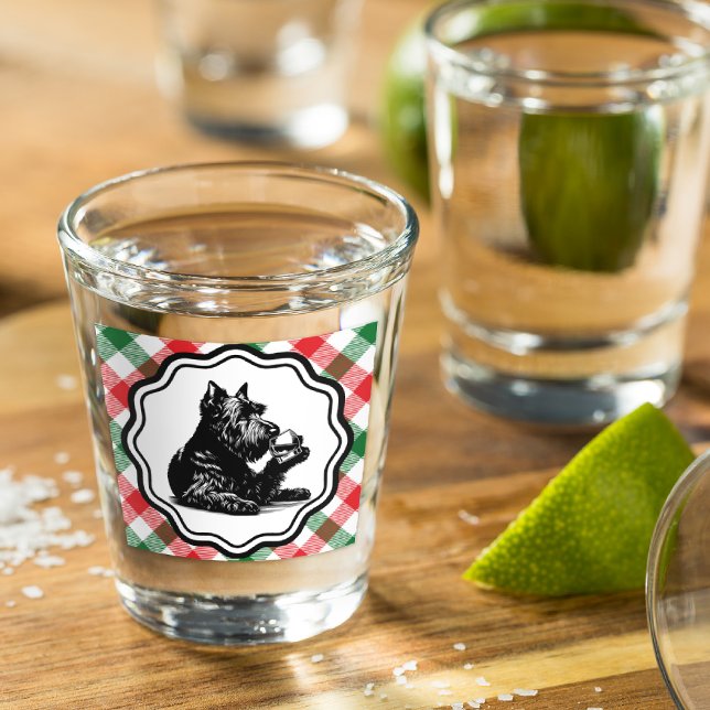 Black Scottish Terrier Tartan Plaid Shot Glass (Just a wee dram!)