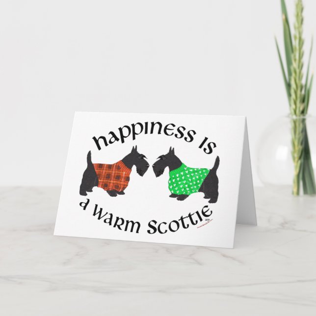 Black Scottish Terriers Happiness Holiday Card (Front)
