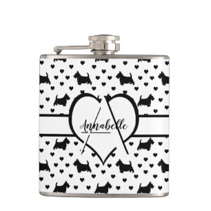 Black Scottish Terriers (Scottie Dogs) - White Hip Flask