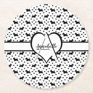 Black Scottish Terriers (Scottie Dogs) - White Round Paper Coaster