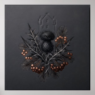 Black Scottish Thistle Rowan Castle Poster