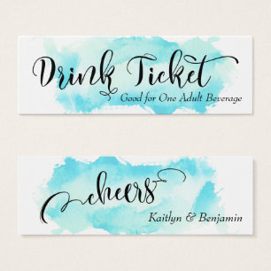 Black Script & Aqua Watercolor Drink Tickets