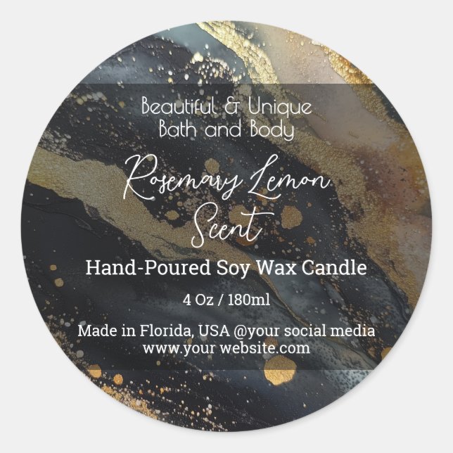 Black Script Bottle Candle Jar Product Label (Front)