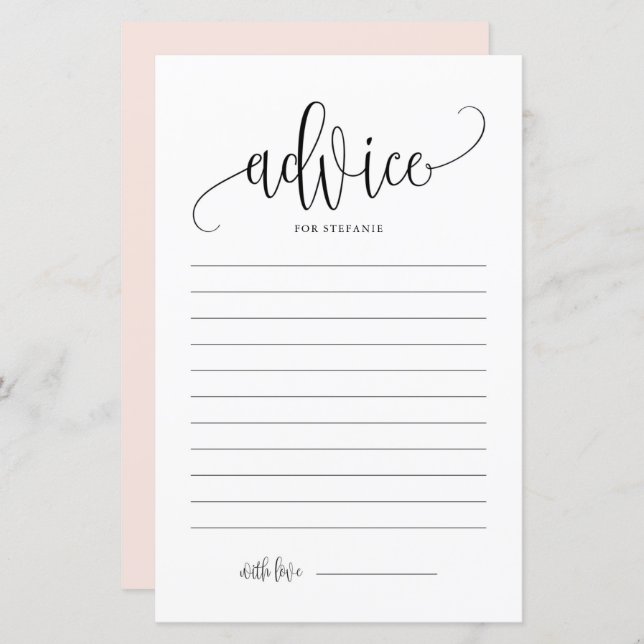 Black Script Bridal Shower Advice for the Bride (Front/Back)