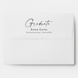 Black Script Calligraphy Return Address Graduation Envelope