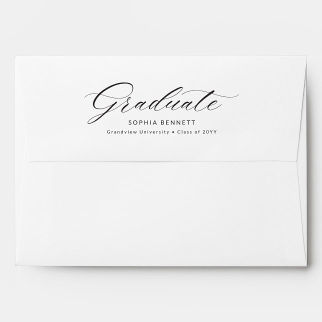 Black Script Calligraphy Return Address Graduation Envelope (Back (Top Flap))