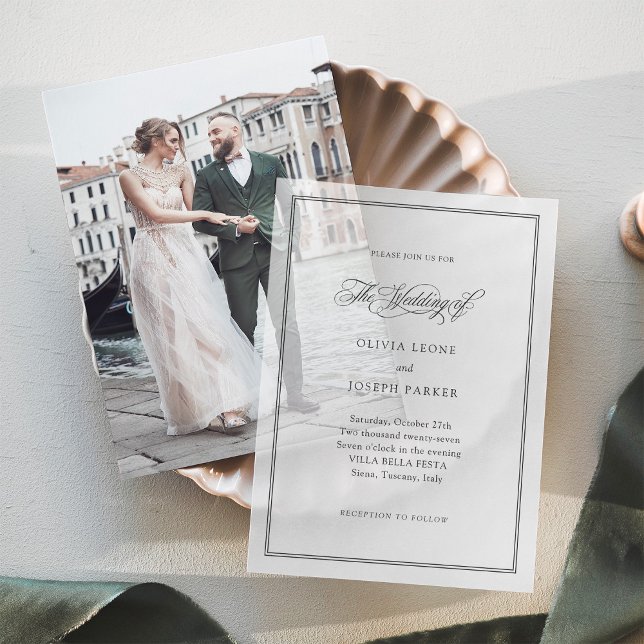 Black Script | Classic Italian Elegance Wedding Vellum Invitations (Creator Uploaded)