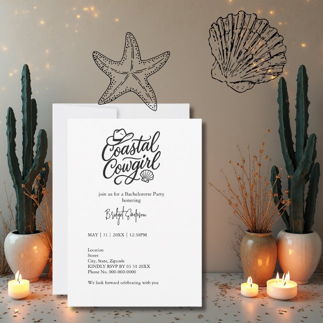 black script coastal cowgirl bachelorette party invitation (Creator Uploaded)