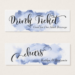 Black Script & Dark Blue Watercolor Drink Tickets