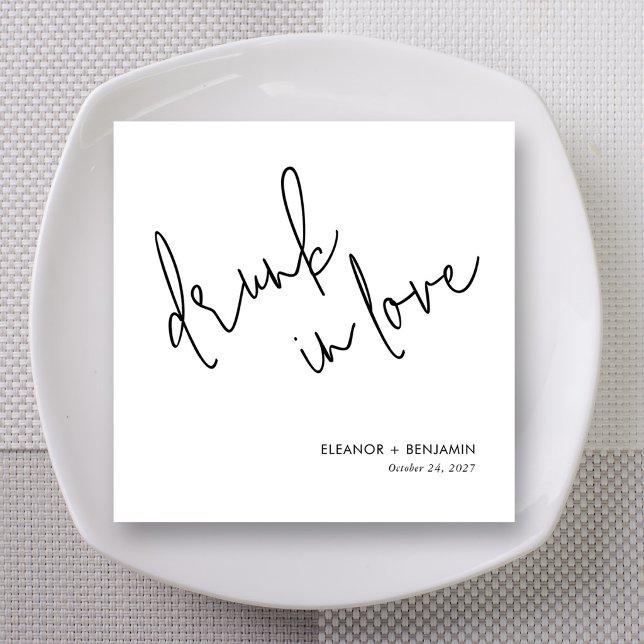 Black Script Drunk in Love Wedding Napkin (Drunk in Love Wedding Napkins Minimalist)