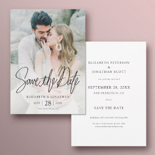 Black Script Elegant Full Photo Wedding  Save The Date