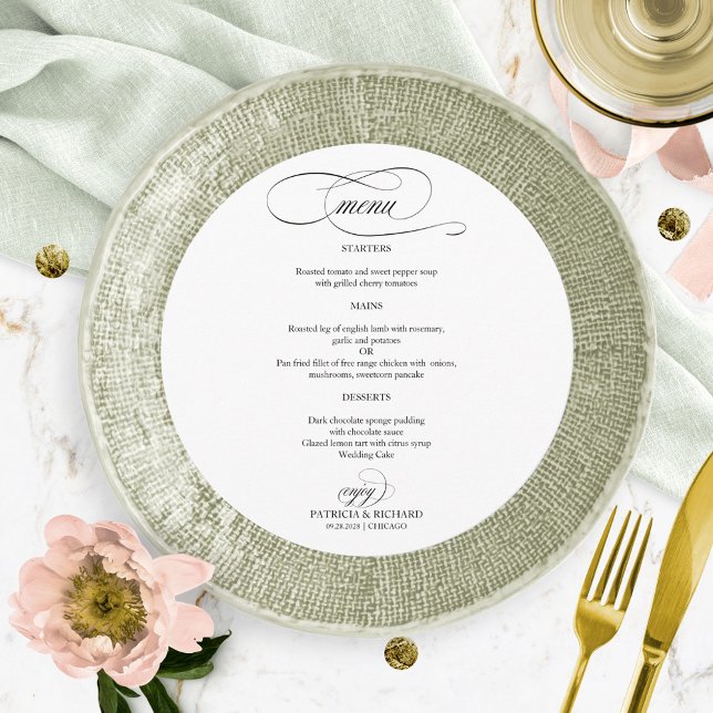 Black Script Elegant Round Wedding Menu (Creator Uploaded)