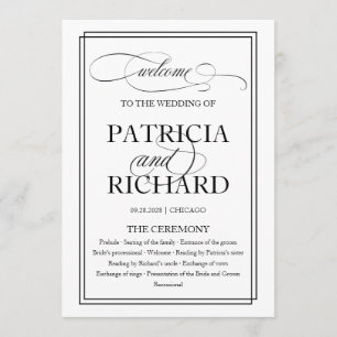 Black Script Elegant Wedding Ceremony Program Programme