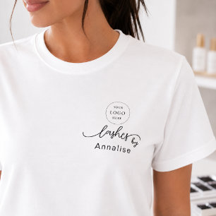 Black Script Employee Name Business Logo Lashes T-Shirt