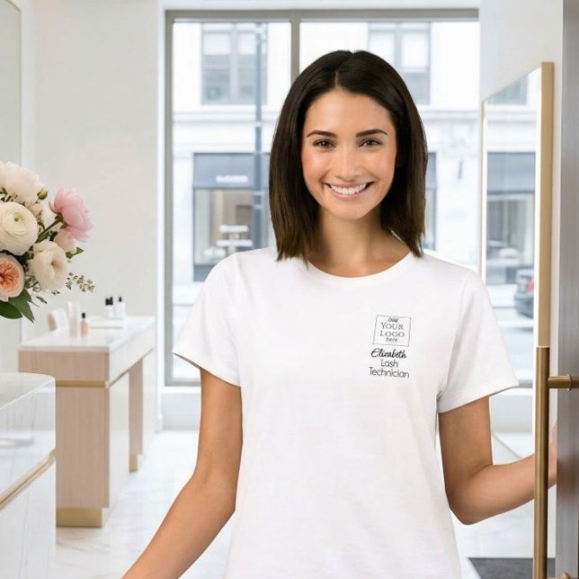 Black Script Employee Name Business Logo Lashes T-Shirt (Creator Uploaded)