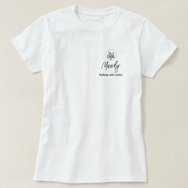 Black Script Employee Name Business Logo Makeup T-Shirt (Design Front)