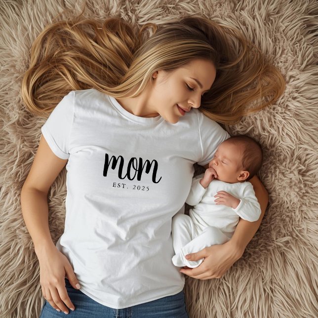 Black Script Established Mum T-Shirt (custom mom tshirt with established date for new mom or mothers day christmas gifts ideas)