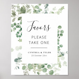 black script eucalyptus wedding favours poster