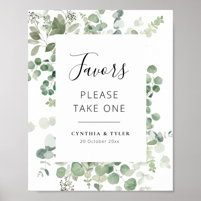 black script eucalyptus wedding favours poster (Front)