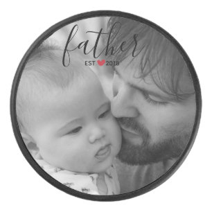 Black Script Father Est. Year Personalised Photo Hockey Puck