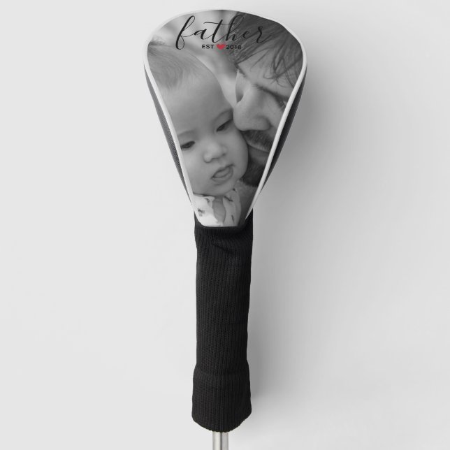 Black Script Father Established Year Photo Golf Head Cover (Front)