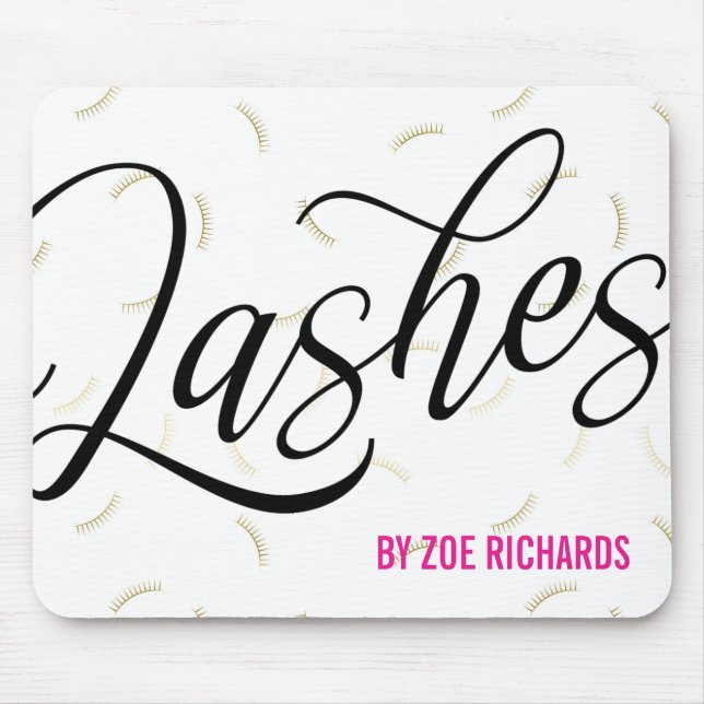 Black Script Faux Gold Lashes Mouse Mat (Front)