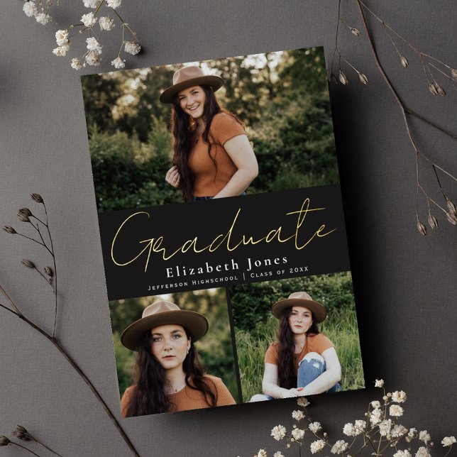 Black Script Foil Graduation Photo Announcement (Creator Uploaded)