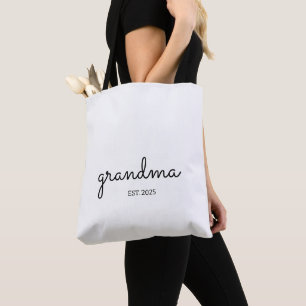 Black Script Font Established Grandma Tote Bag