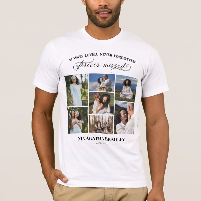 Black Script Forever Missed Memorial Photo Collage T-Shirt (Front)