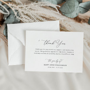 black script funeral thank you note card