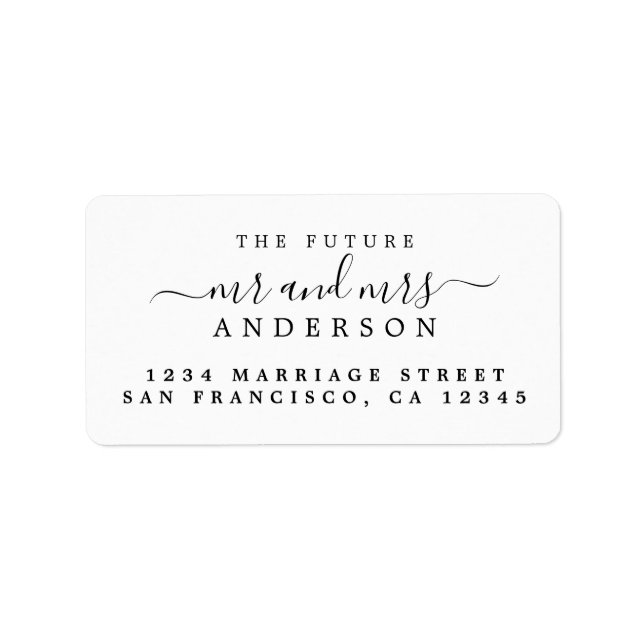 Black Script Future Mr Mrs Return Address Label (Front)