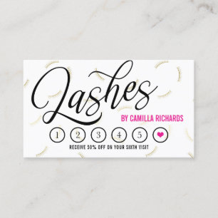 Black Script & Gold Lashes Loyalty Punch Card Six