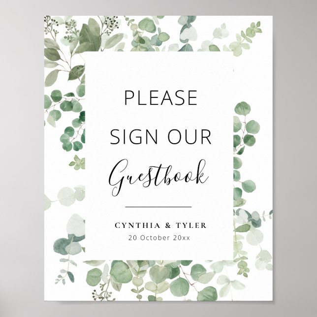 black script greenery eucalyptus wedding guestbook (Front)