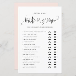 Black Script Gues Who Bride or Groom Shower Game