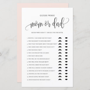 Black Script Guess Who Mum or Dad Baby Shower Game