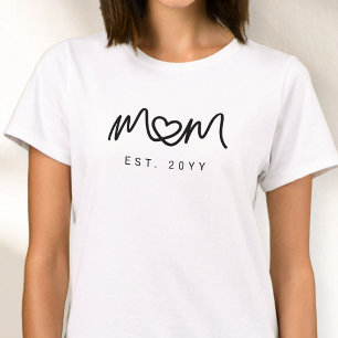 Black Script Heart Simple New Mum Established T-Shirt