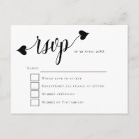 Black Script Heart Swash Wedding RSVP