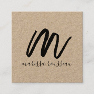 Black Script Initial Kraft Square Calling Card